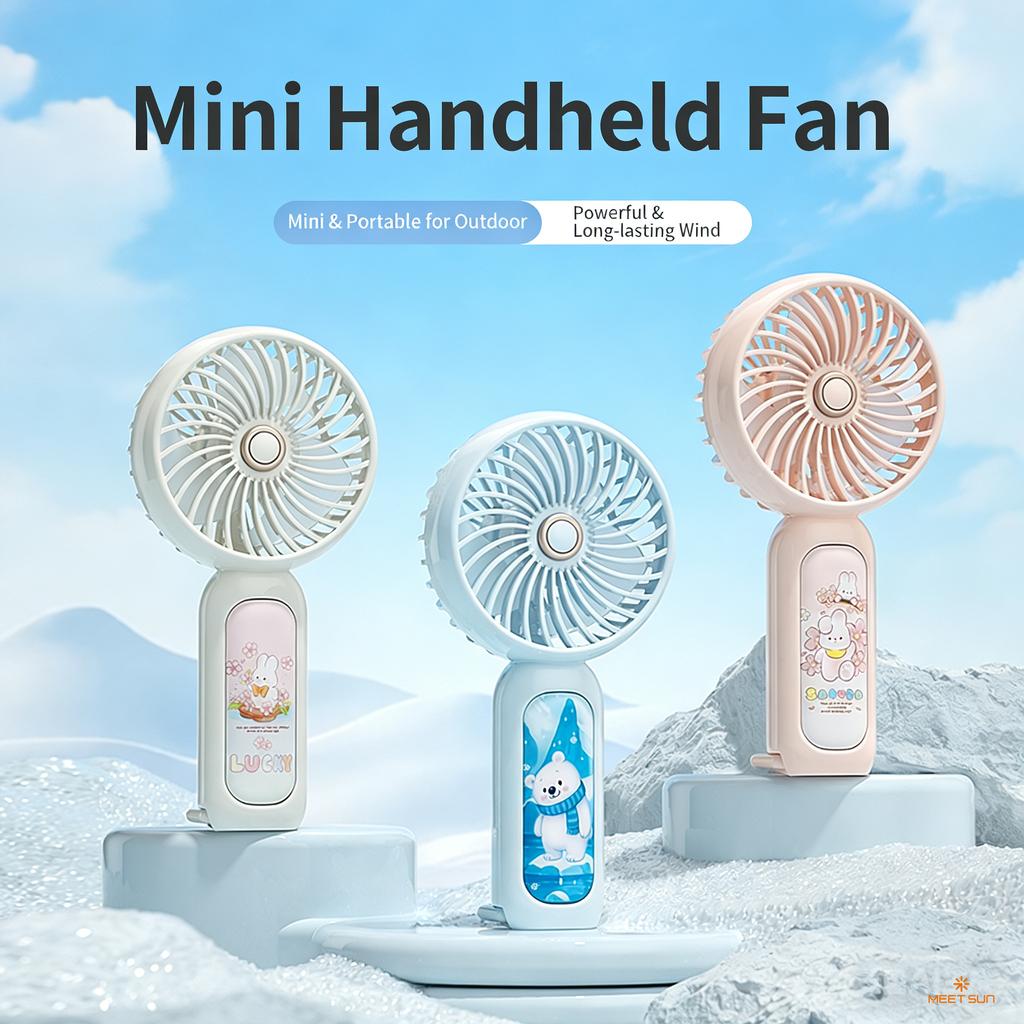 MEET SUN 3 Speed Quiet Small Handheld Portable Electric Fan Stand Desk USB Rechargeable Sports Pocket Mini Fan