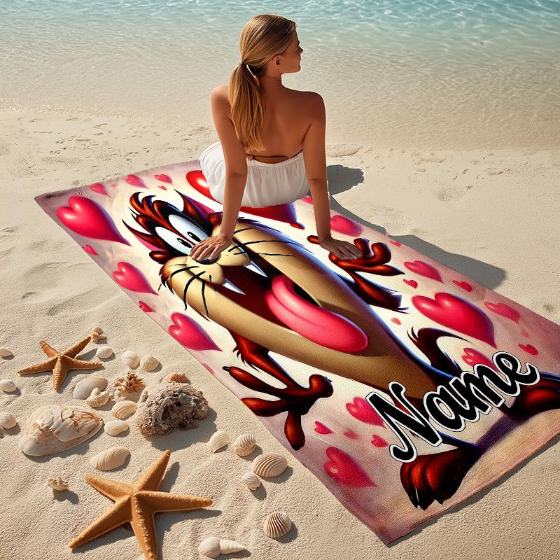 Custom Name Tazmanian Devil Stylish Digital Printing Beach Towel Quick‑Drying Absorbent Blanket for Beach Pool Gym Travel