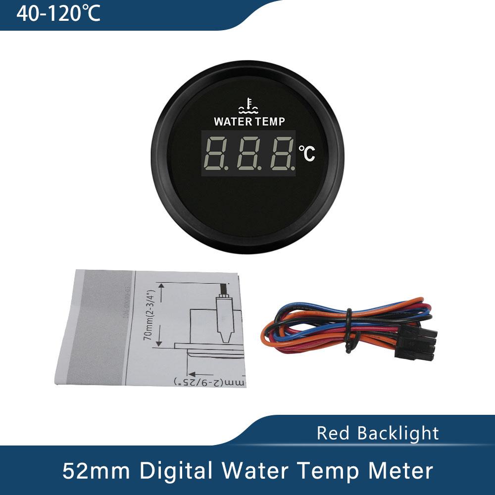 ELING Universal Waterproof 52mm Digital Water Temperatur Gauge Meter 40-120 Degree with Red Backlight for Car Yacht 12V 24V