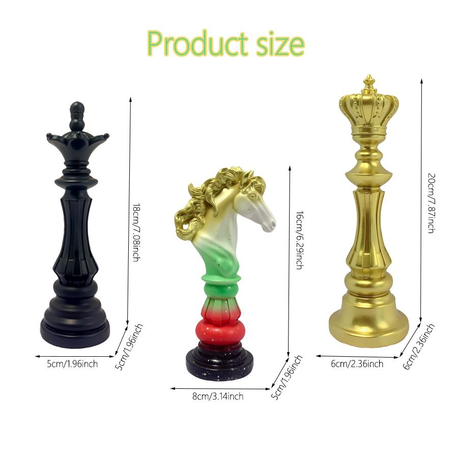 3pc International Chess Sculpture Decoration, Resin Chess Statue,  Chess Pieces Window Display Ornament, Creative Home Decor