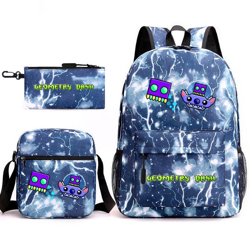 Geometric sprint trend starry sky schoolbag three-piece geometry dash heat transfer personalized backpack leisure bag
