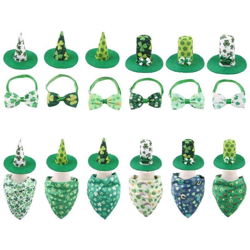 Dog Top Hat Collar Holiday Shamrocks for Small Medium Girl Dogs Cats Dog Collar Necklaces Kerchief Costumes