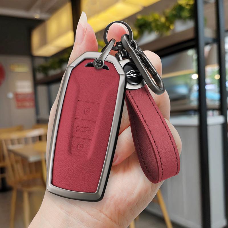 Styling Mouldings Leather Car Remote Key Case Fob Cover Holder Shell Bag For VW Volkswagen Touareg 2019 2020 2021 2022 Auto Keyc