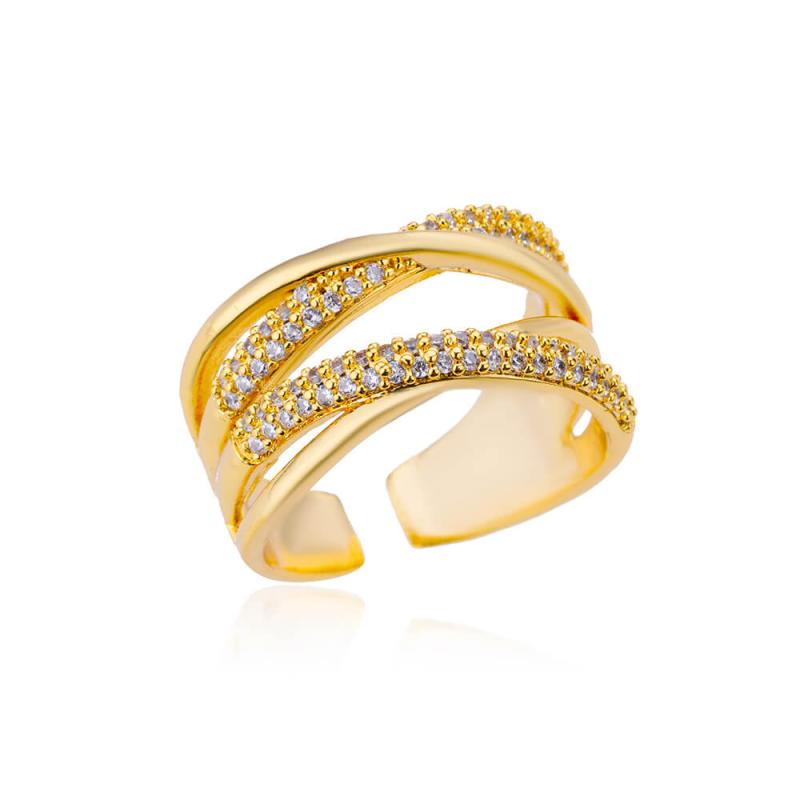 2025  Trendy Gold Plated Stainless Zircon  Rings For Women Chain Geometry Zircon Finger Ring Jewelry Gift