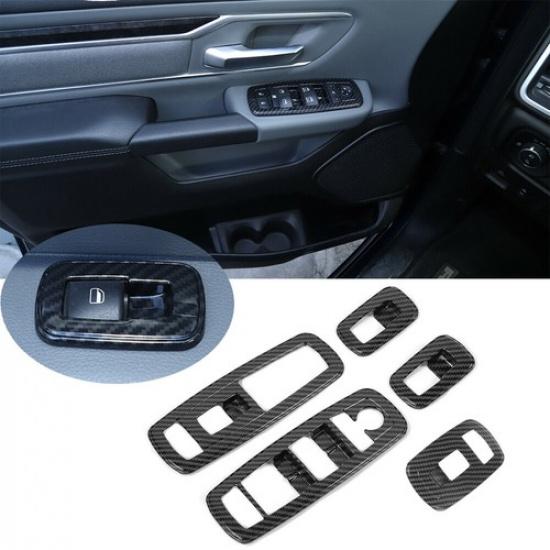 Carbon Fiber Window Lift Switch Panel Cover Trim for Dodge Ram 1500 2018+ Inner