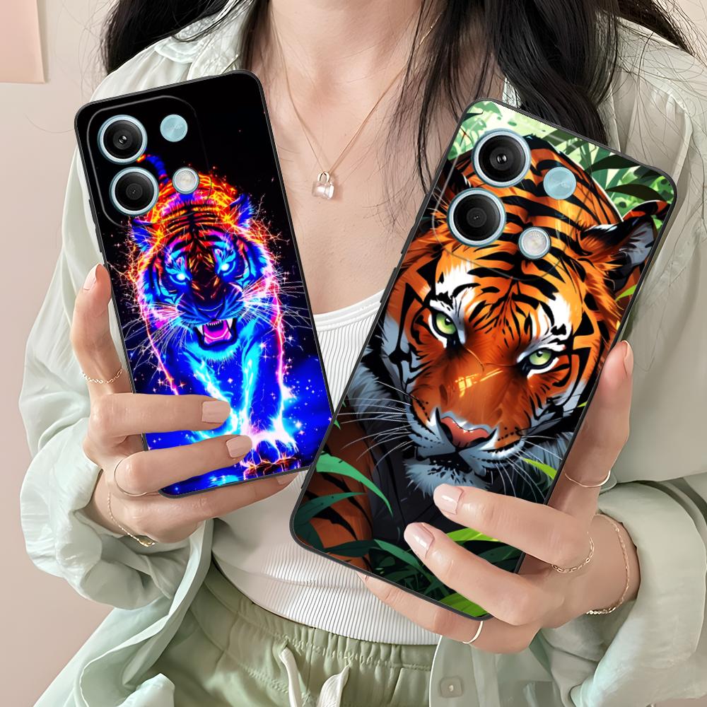 Tiger Neon Mobile Cell Phone Case for Xiaomi Redmi Note 14 13 12 11 S Pro Plus 4G 5G Colorful Printing Cover Pretty Cover Luxury