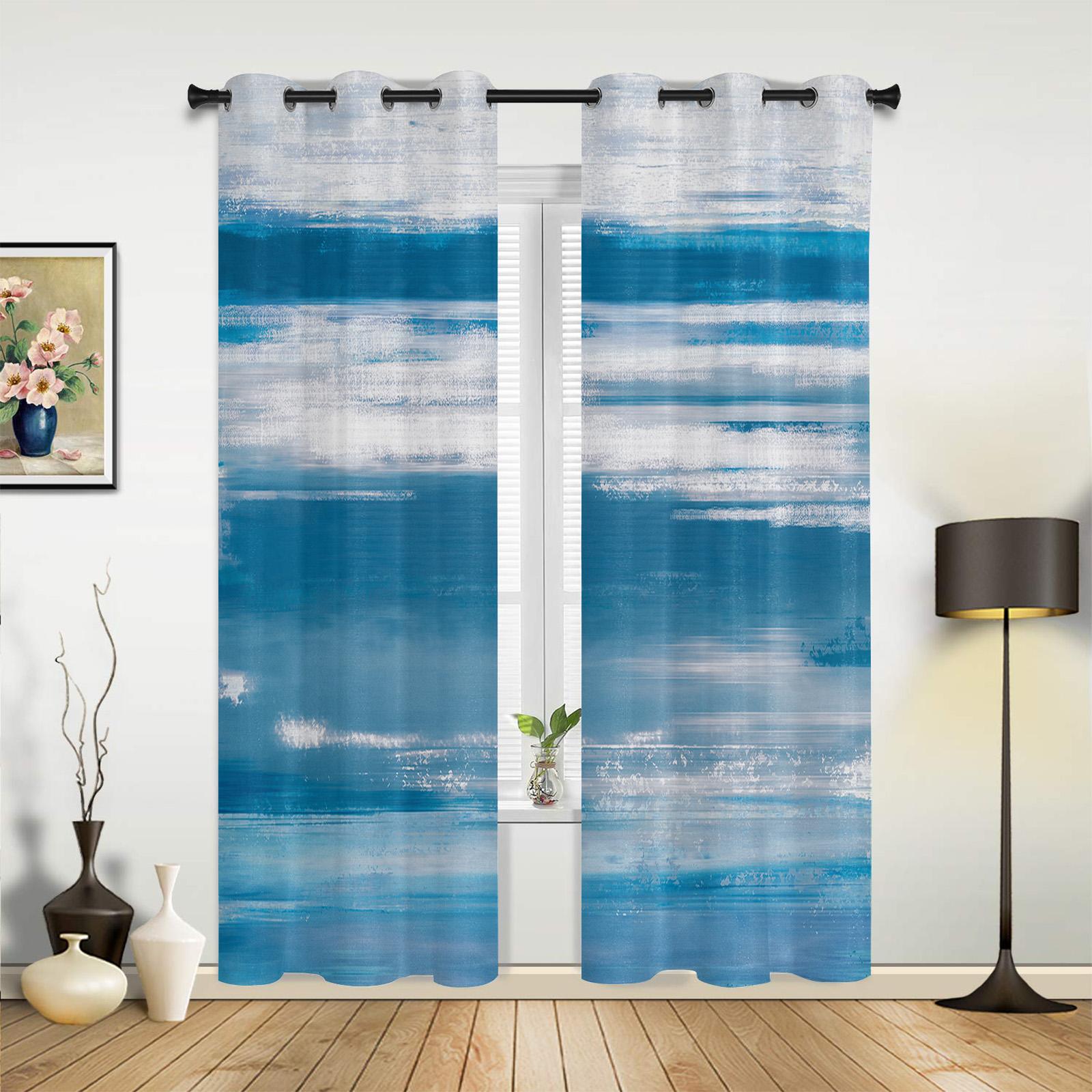 

Abstract Blue Texture Curtains Bedroom Living Room Drapes Kitchen Children Window Curtain Home Decor Modern Made Of Polyester Treatment W100*H130(CM)-Grommet top&2PCS