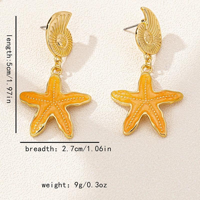 Fashion Childlike Ocean Starfish Conch Earrings Beach Vacation Wind Metal Color Women's Earrings
