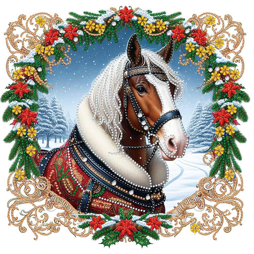 5D DIY Partial Special Shaped Drill Diamond Painting Xmas Horse Home Decor