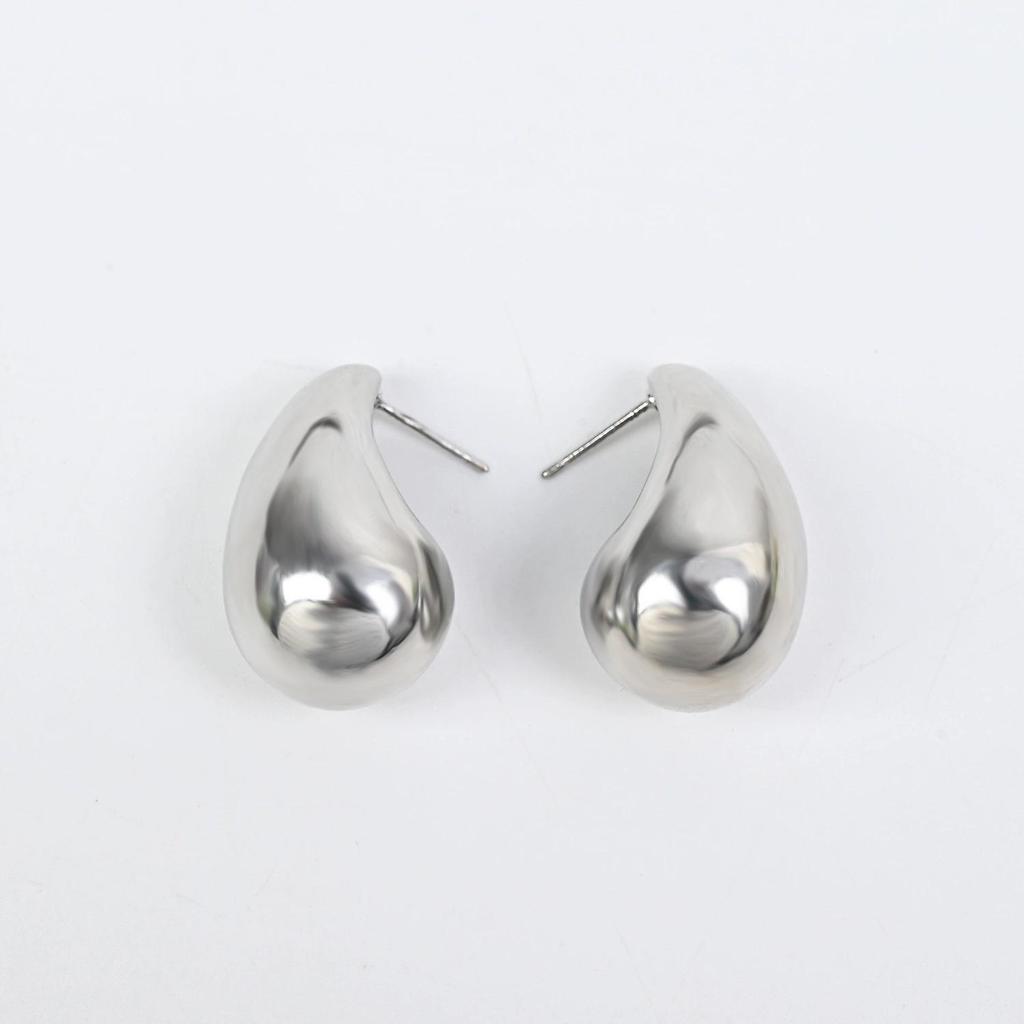 Exaggerated 3D Silver Water Drop Stud Earrings with S925 Silver Needle - Simple, Smooth, Irregular Design for Women