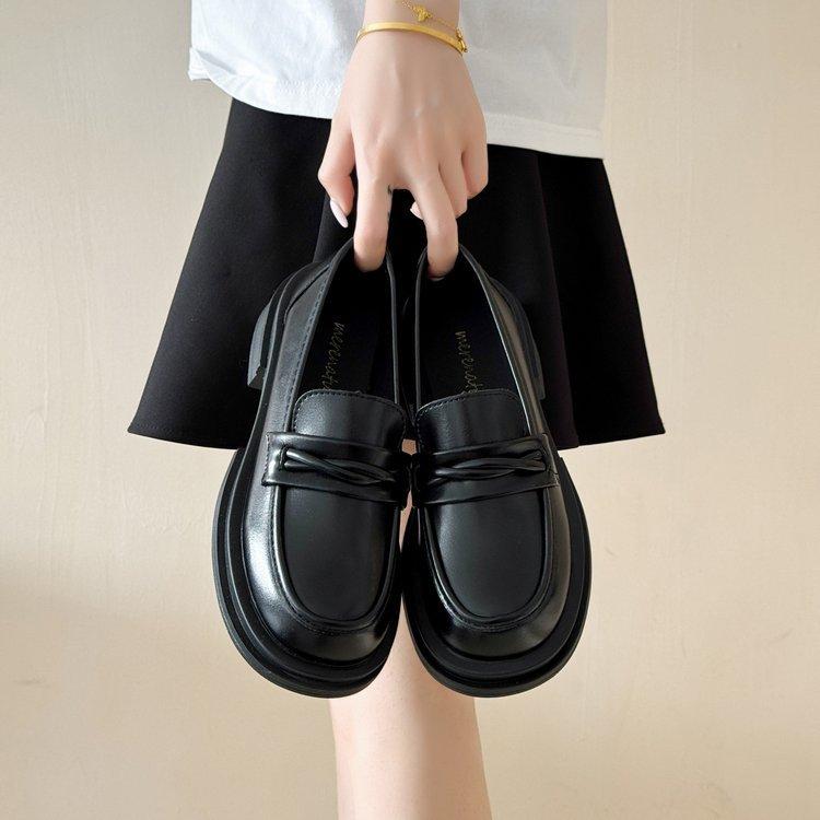 

Black loafers women s 2025 summer new platform versatile French British small leather shoes one-pedal soft leather single shoes 35 чёрный