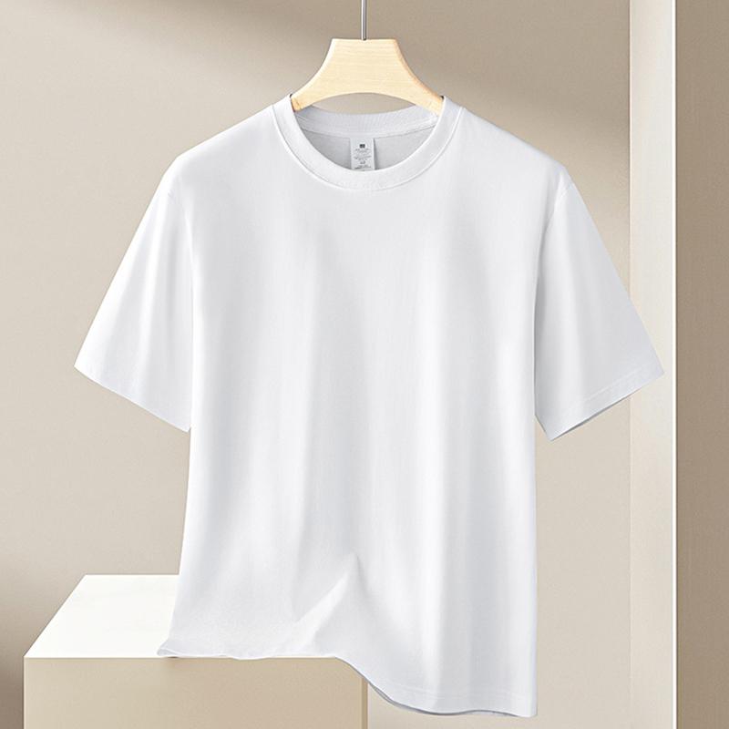 Men's Fashion Cotton T-shirt Short Sleeve Casual Men's T-shirt Round Neck Loose Solid White Black Men's Tops T-shirt