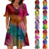 Vestito estivo da donna a linea ad A, manica corta, scollo a V, stampato, con tasche
