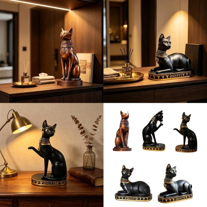 Altes Ägypten Harz Katzen Göttin Bastet Figur für Regal Styling, Indoor Dekorative Statue für Schreibtische und Vitrinen