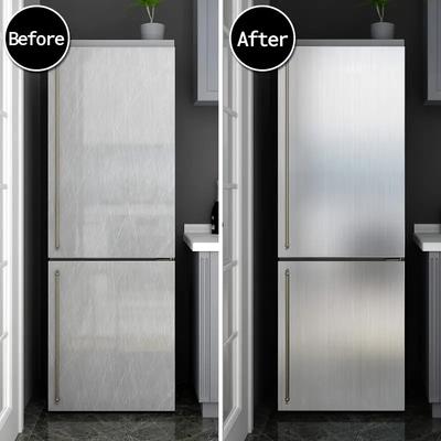 Papel de Contacto Cepillado de Acero Inoxidable Plateado Grueso, Papel Pintado Despegar y Pegar, Adhesivos de Pared Removibles Autoadhesivos Para Frigera