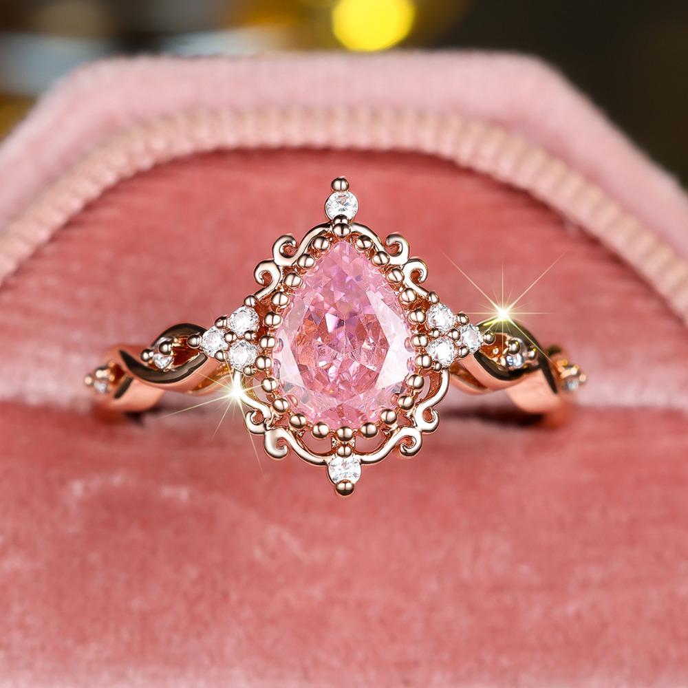 

Изысканные кольца с цирконом в форме капли воды нежно-розового цвета для женщин, роскошное кольцо для пальца цвета розового золота, ювелирный подарок для свадебной вечеринки 9