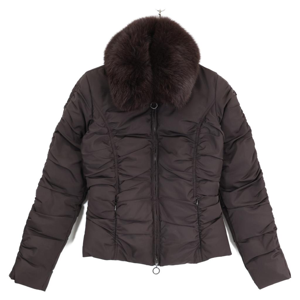 MONCLER 45575 Gathered fur short down jacket Jacket 0 BrownUsed