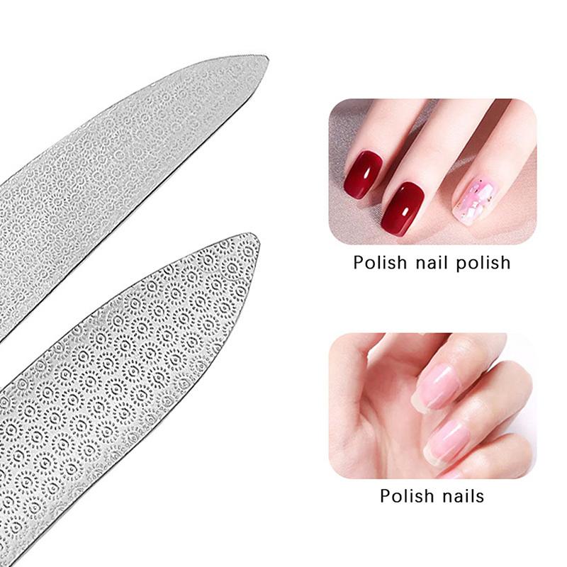 1Pcs Double Sides Nail Files Feather Manicure Pedicure Grinding Grooming Stainless Steel Nail File Buffer Toenail Sanding Tool