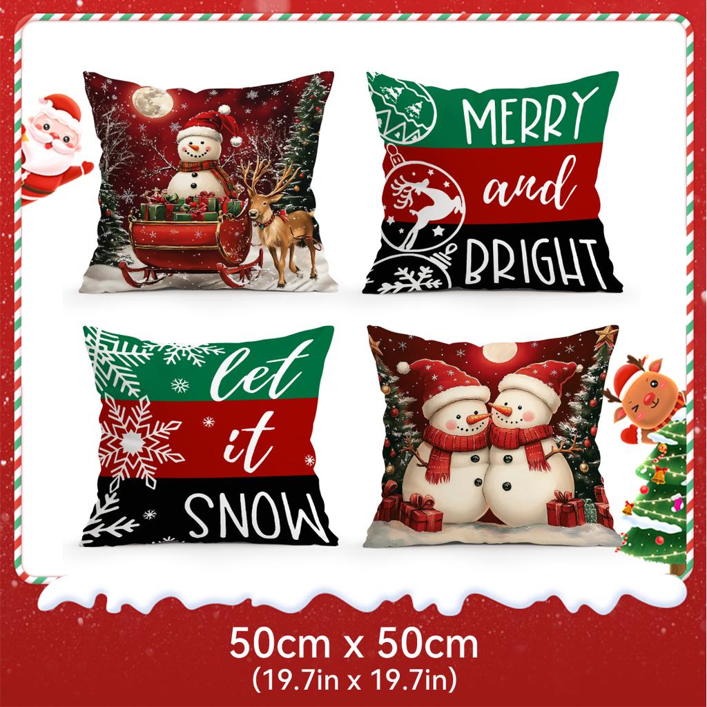 Christmas Snowman Pillowcase Square Bedroom Sofa Cushion Cover 100% Polyester Living Room Soft Cushion Pillowcase Home Decor