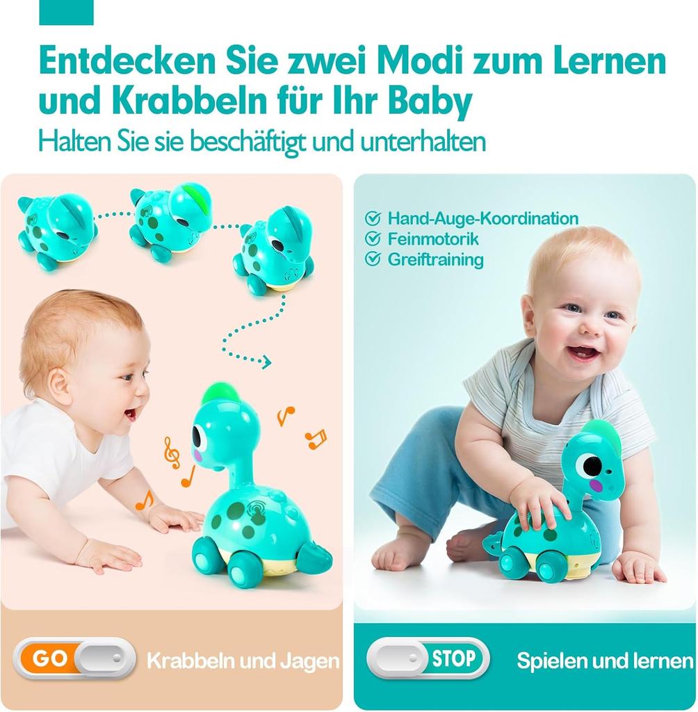 Giocattolo per Neonato Dino - Elettrico Omnidirezionale Suono e Luce Musica, Giocattolo Educativo per l'Apprendimento Precoce per Neonati, Unisex per Bambini e Bambine