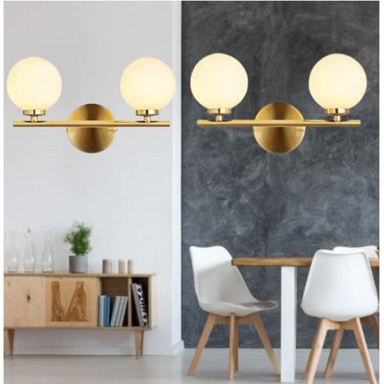 Two Globe At 180 Degree Metal and Glass Wall Light and Wall Lamp Lighting for Home Decor, Gold and Frosted-AC