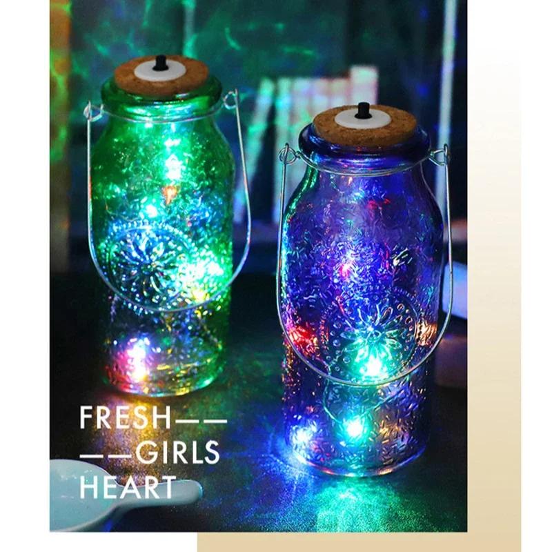 Mason Jar Waterproof Wishing Confession Bottle LED Handheld Night Light for Patio Yard Garden Wedding Decoration Holiday Party