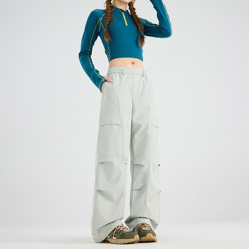 Womens Outdoor Waterproof Windproof Hiking Pants Loose Quick-Dry Cargo Wide-Leg Trousers