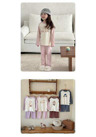 Children's Rabbit Cartoon Round Neck Pajama Set - Pure Cotton Autumn/Winter 2025 Top & Pants for Boys & Girls