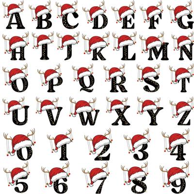 A-Z 0-9 Weihnachtsbuchstaben Wärmeübertragungsabziehbilder Wärmeaktivierbare Aufbügler Thermopresse Vinyl DIY A-Level Waschbare Kleiderflicken