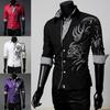 Single-breasted Chinese Style Shirt Turn-down Collar Long Sleeve Men Autumn Top for Daily Wear
