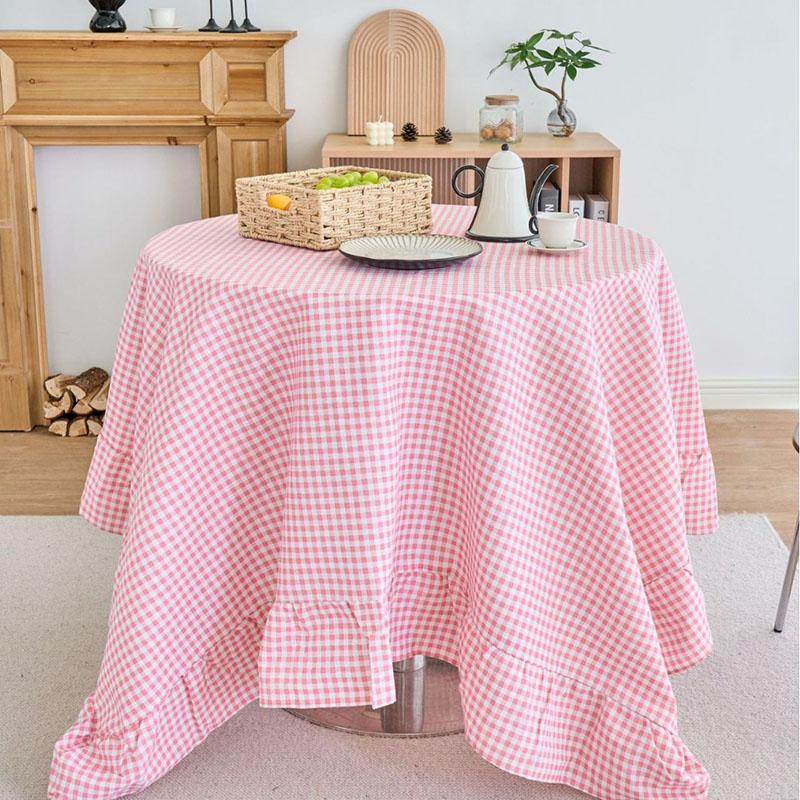 

Simple Ruffled Plaid Printed Tablecloth Dust-Proof Square/round Home Decoration for Dining Nordic Fashion Anti-Scratch Table Mat 100x140cm розовый