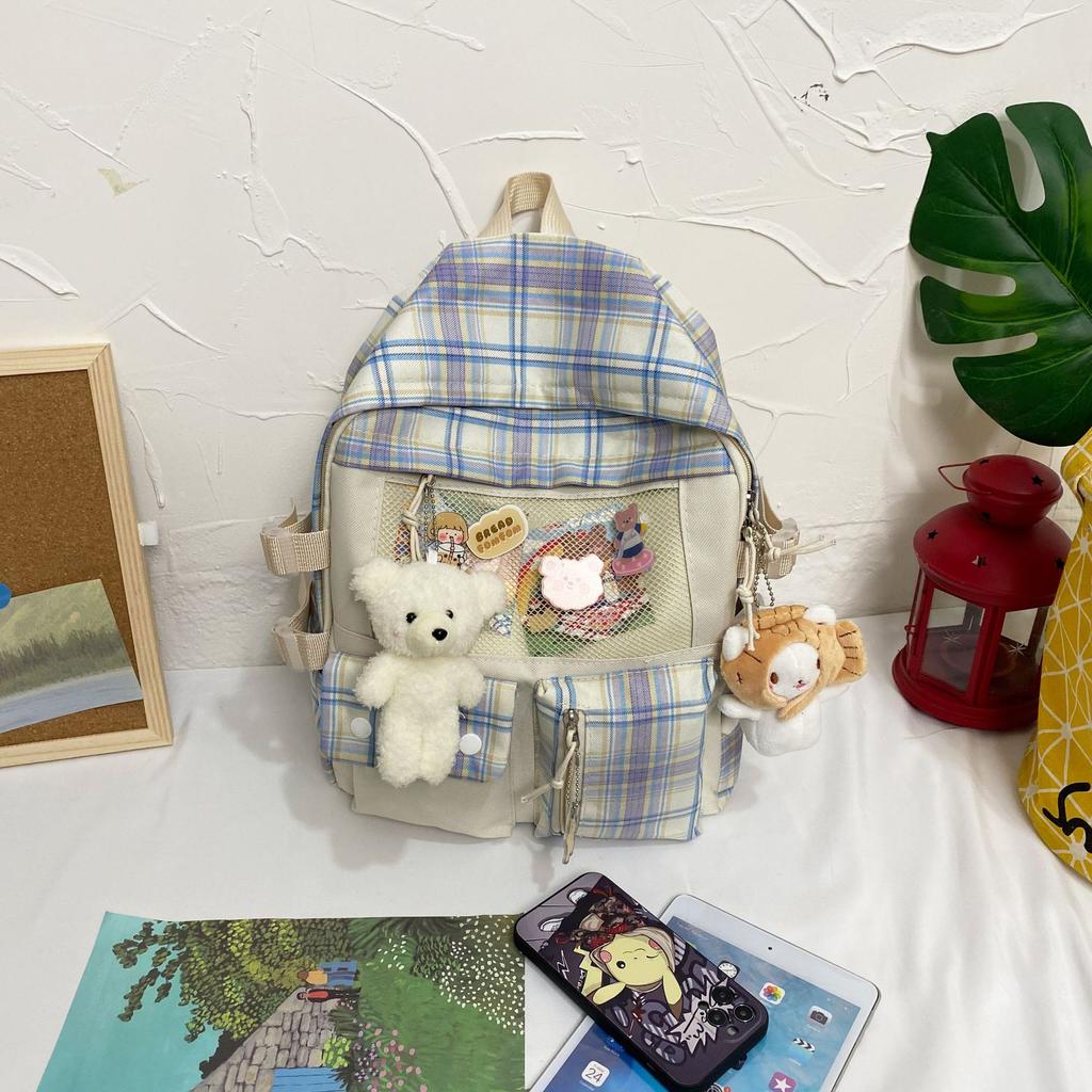 Schoolbag Female Harajuku High School Elementary School Elementary School Student Plaid Backpack Cute Large Capacity Travel Backpack