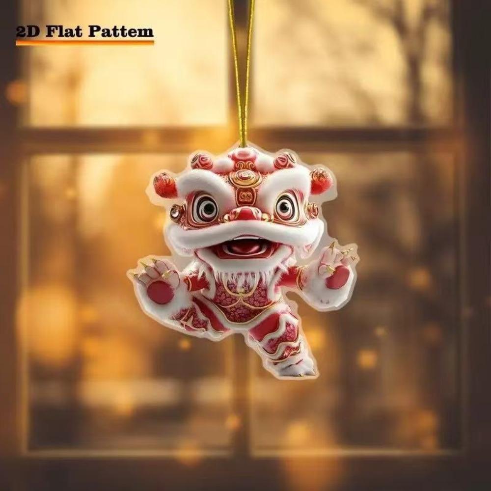 

Acrylic 2D Lion Dance Pendant Hanging Lion Pattern Flat Indoor Decoration Lightweight Spring Festival Rustic Ornament