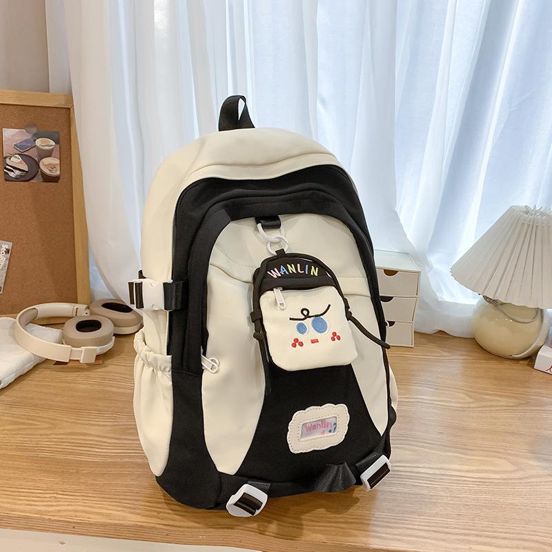 Girl, Junior High School Student Fashion Contrasting Color, College Student Backpack, Korean Version of Large-capacity Travel Backpack