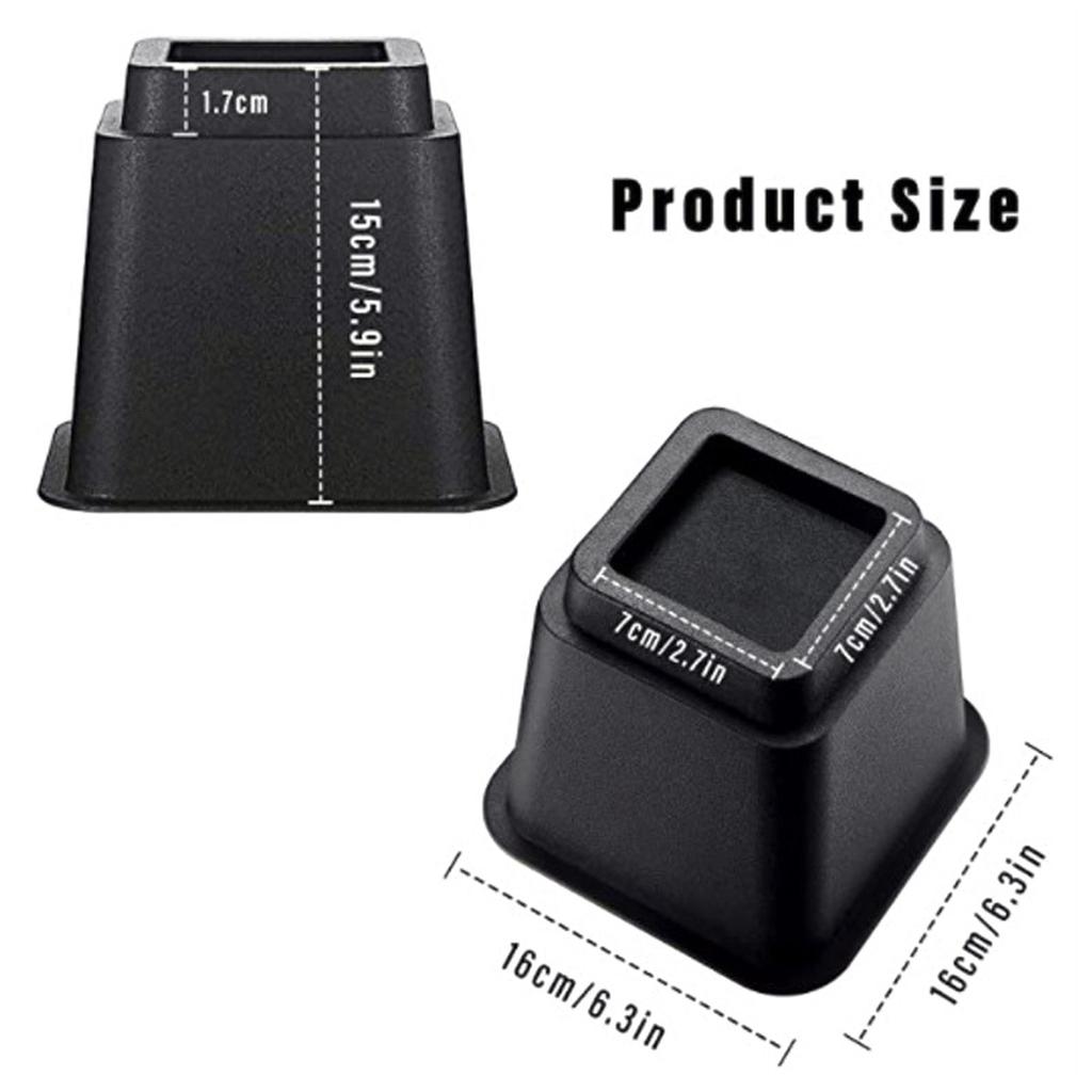 6pcs Bed Risers 5in High Quadrate Trapezoidal Ergonomic Plastic Black Furniture Risers Blocks for Home Office