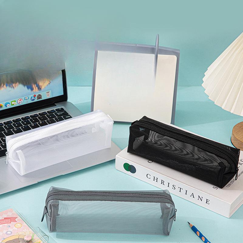 Transparente Netztasche für Stifte, Einfache und dreidimensionale Aufbewahrungstasche, Tragbares Schüler-Federmäppchen, Schreibwarentasche mit großem Fassungsvermögen