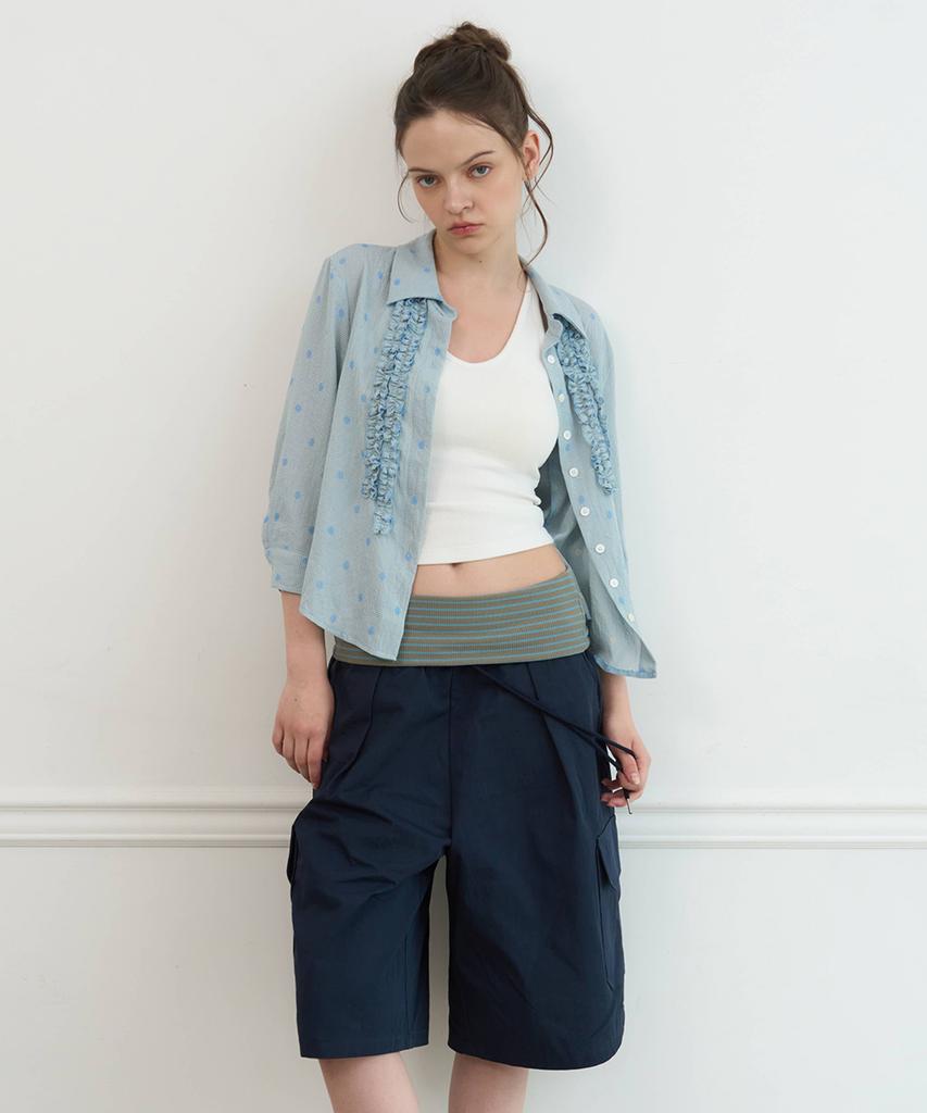 AYVUL Stripe Fold Bermuda Pants, Navy