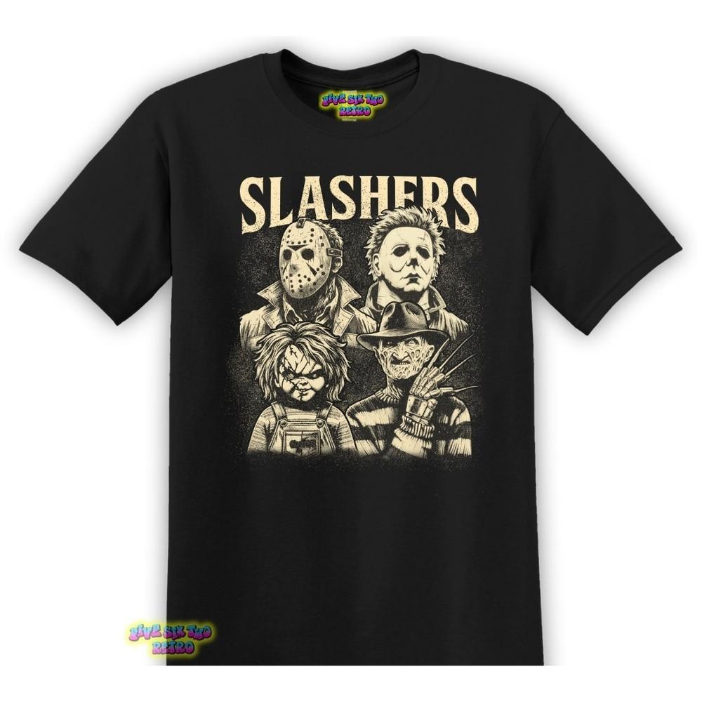 SLASHERS  Jason Freddy Chucky Michael Myers Horror TShirt Black S3XL Unisex T-Shirt XL