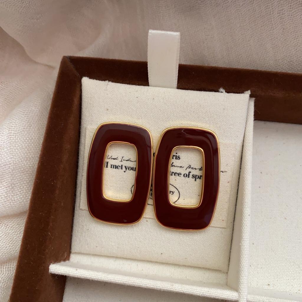 Simple Rectangular Noble Luxury Drop Glaze Stud Earrings Versatile Fashion Earrings Niche Design High-End Temperament Earrings