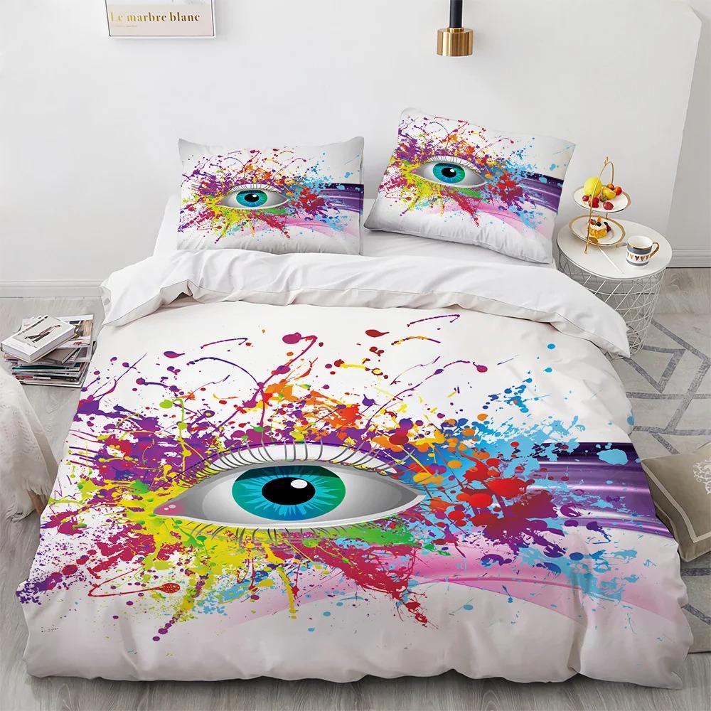 Bettbezug mit großem Auge, farbenfrohes Gemälde, Kunst, Bettbezug, King- und Queen-Size-Größe für Teenager, Erwachsene und Kinder, Polyester-Bettwäscheset