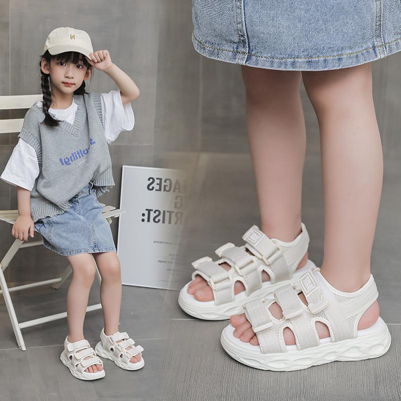 Girls Beach Shoes Soft Sole Open Toes Comfortable Kids Sandals Hook&loop Trendy 2025 Summer New Children Casual Shoes Non-slip