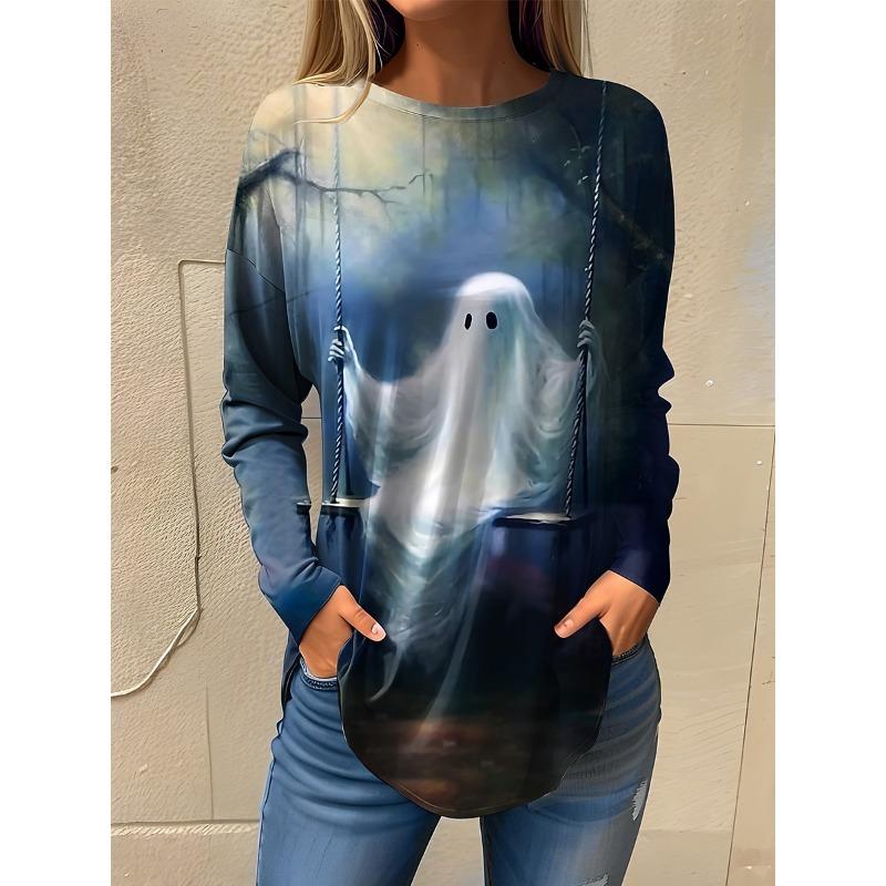 Witch Festival Outfit Women's Halloween Dark Style Printed Long Sleeve Shirt Polyester Comfortable Long Sleeve