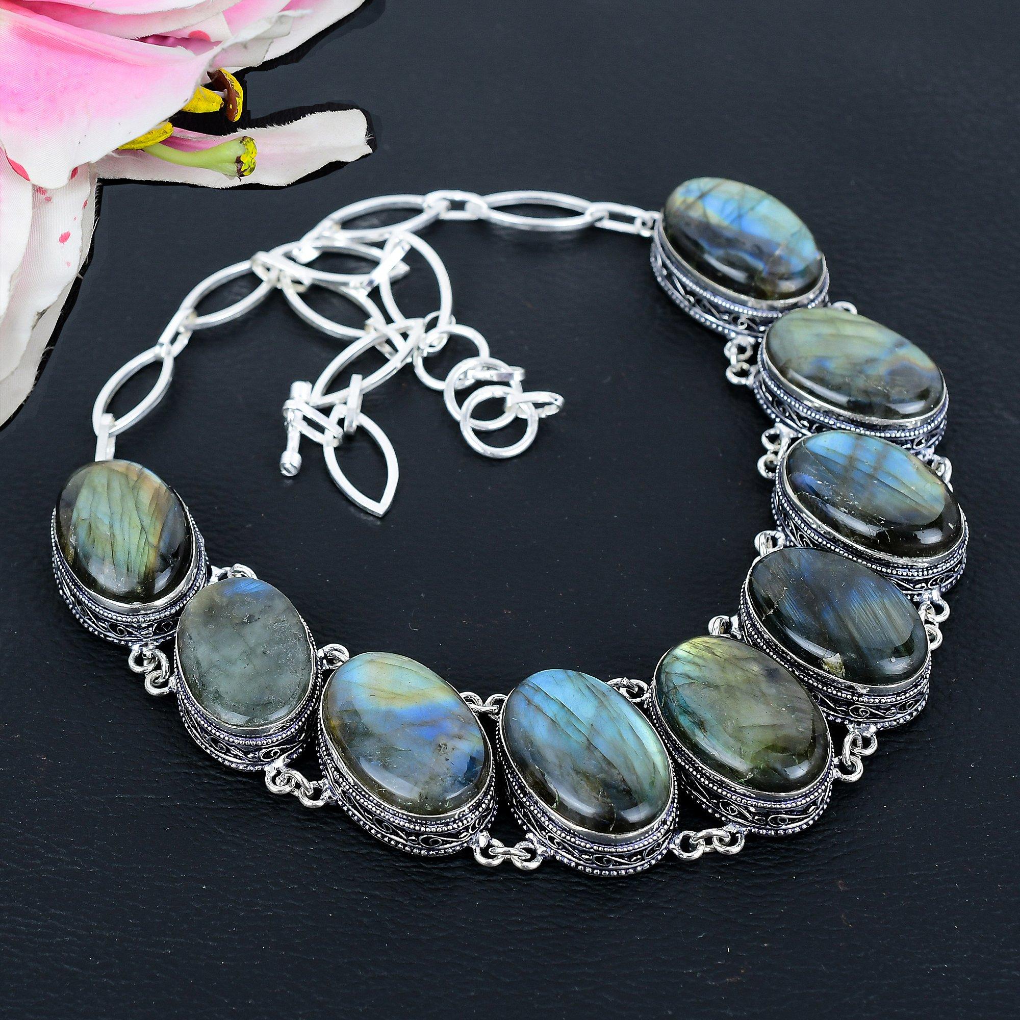

Labradorite Gemstone Handmade 925 Sterling Silver Jewelry Necklace 18 KG-1630