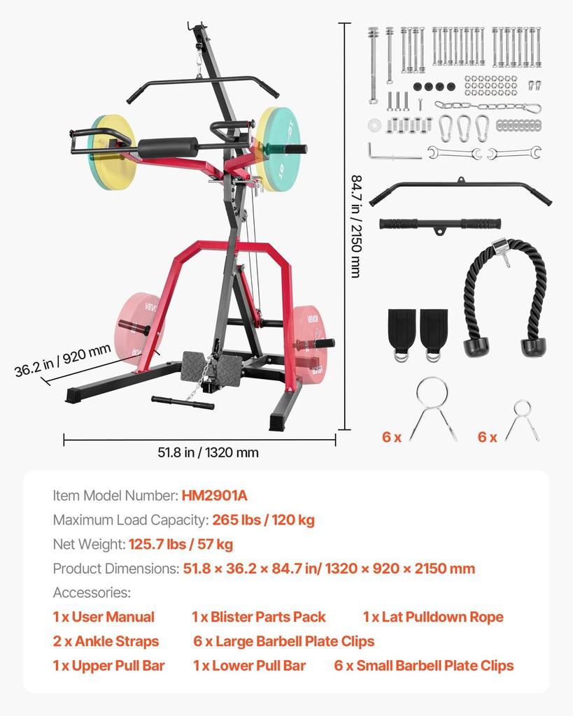 Heimtrainergeräte, Hebelkraft-Fitnessstudio mit 2:1 Verhältnis LAT Low Row System, Krafttrainingsmaschine für Kniebeugen, Kreuzheben, Bankdrücken, Bizepscurls, Heim-Fitnessstudio