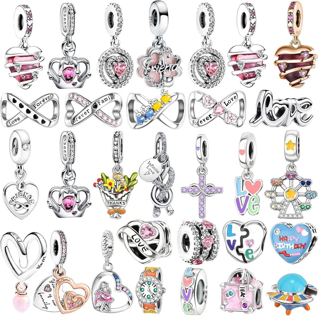 New 925 Silver Colorful Infinite Heart Flower Charms Fit Original Pendant Bracelet Necklace DIY Ladies Fine Jewelry