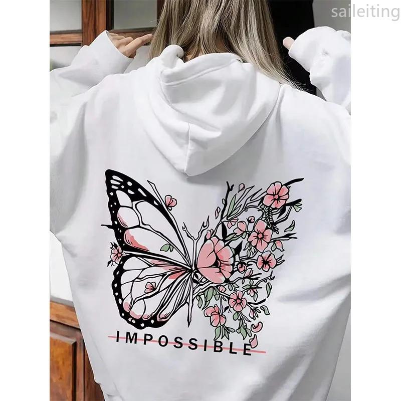 Fashion Creative Butterfly Splicing Flower Pattern Hooded Sweatshirt Women Winter Harajuku Street Hoodie Winter Clothes Women
