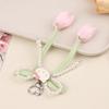 Ins Fresh Tulip Hello Kitty Keychain Y2K Trendy Sweet Imitation Pearl Bowknot Keyring Bag Pendant Backpack Hanging Decor Gift