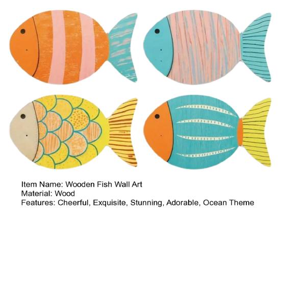 4 Pcs Wood Fish Nautical Beach Wall Decor Coastal Ocean Theme Wooden Fish Wall Art Rustic Lake House Wall Sculpture for Living Room Bedroom Bathroom