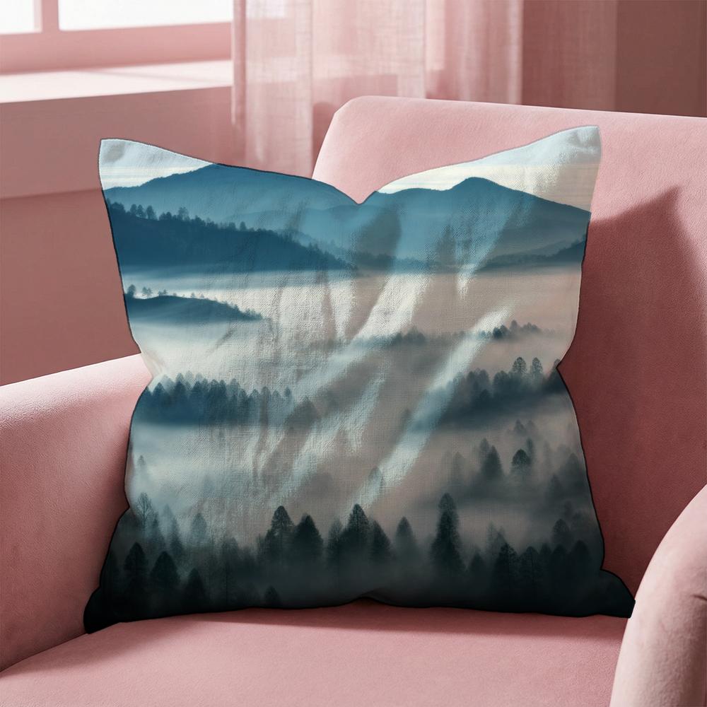 Foggy Forest Mountain Landscape Cushion Cover Multi-Scene Pillow Cover for Home & Car - Reversible, Soft & Durable for Daily Use