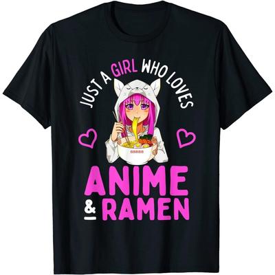 Just a Girl Who Loves Anime and Ramen Bowl Japanese Girls Unisex T-Shirt Men Women Black